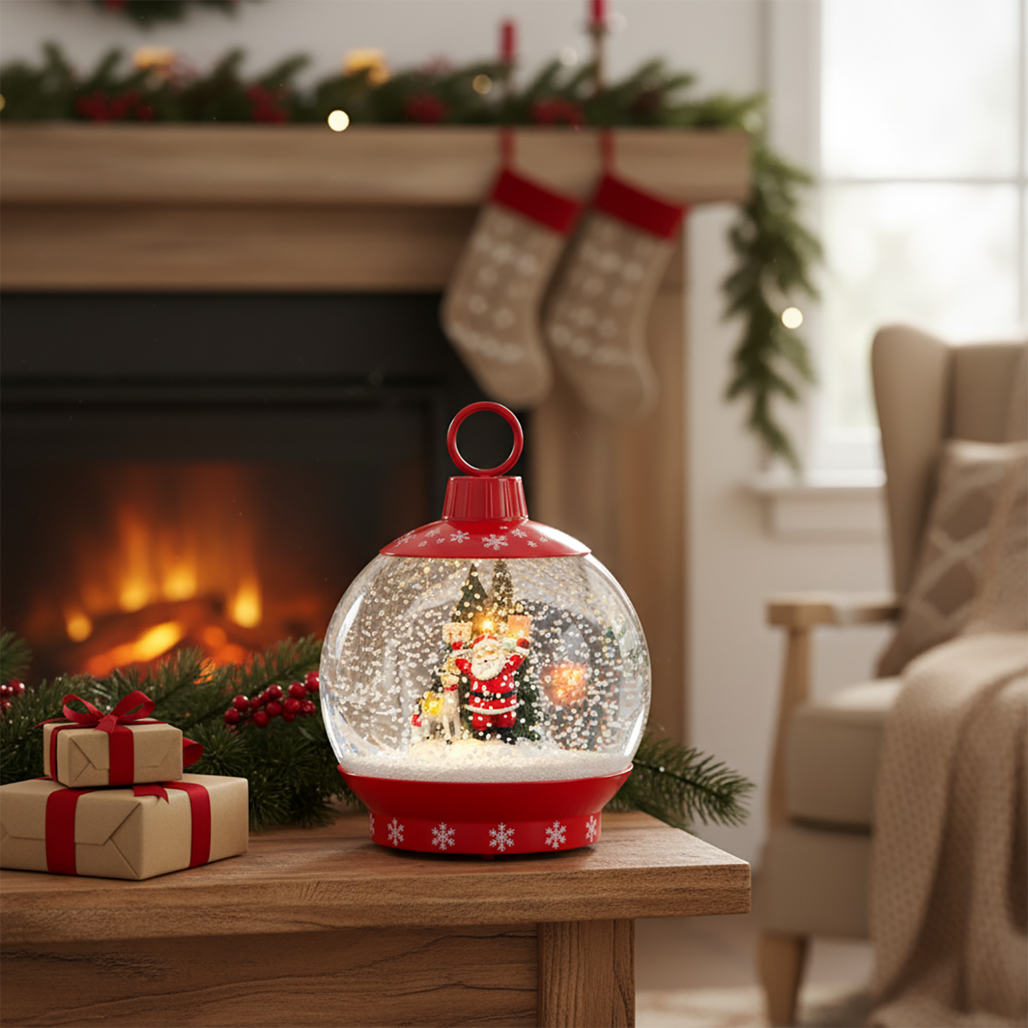 VESTIAMO CASA GRAN NATALE - Sfera Natalizia con Effetto Neve, Musica e Luci LED - h32 cm diametro 25 cm